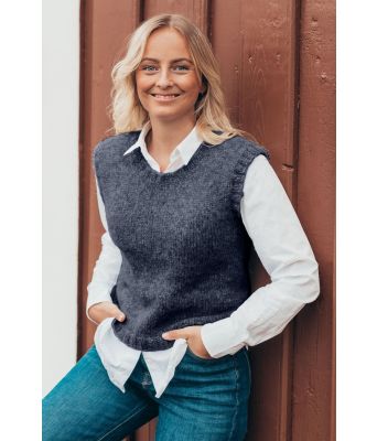 Jeansblå Fridavest - Strikkia 2020-022-327