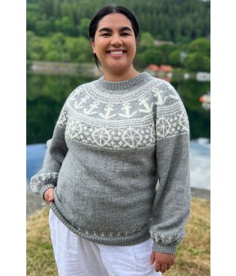 Lysegrå Ankergenser (unisex) - Strikkia 2020-027E