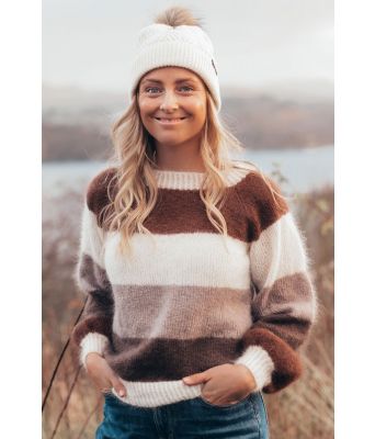 Elisegenseren i høstfarger stripete strikkegenser - Strikkia 2020-029