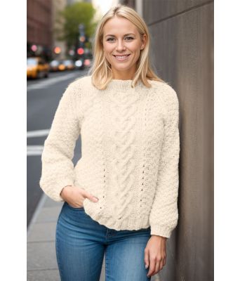 Naturhvit Hjerteflette genser - Strikkia 2021-010A-302