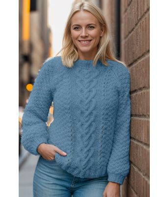 Lys jeansblå Hjerteflette genser - Strikkia 2021-010A-326