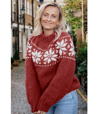 Lys burgunder chunky stjernegenser - Strikkia 2022-011-355