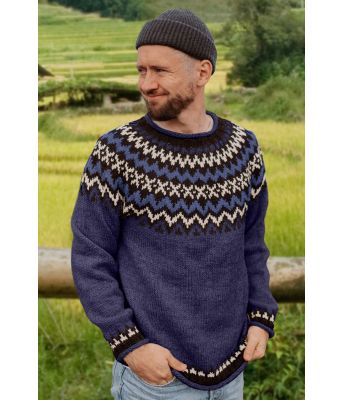Marineblå islandur islandsgenser i alpakkaull - Strikkia 2022-013H
