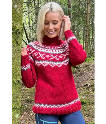 Rød Byklegenser i myk og luftig alpakka - Strikkia 2022-014C