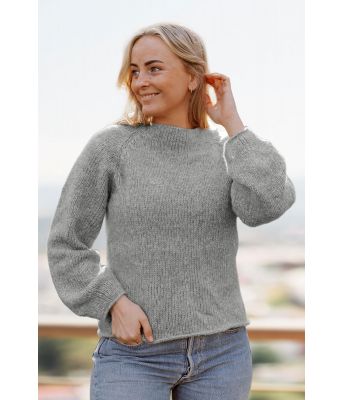 Grå Easy peasy genser med raglanfelling - Strikkia 2022-016-313