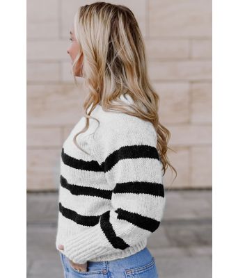 Hvit Bordeaux sweater med svarte striper- Strikkia 2023-001 300-303