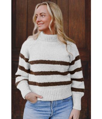 Hvit Bordeaux sweater med brune striper - Strikkia 2023-001 300-308