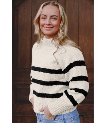 Naturhvit Bordeaux sweater med svarte striper- Strikkia 2023-001 302-303