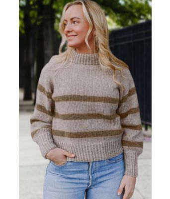 Beige Bordeaux sweater med lysebrune striper - Strikkia 2023-001 307-309
