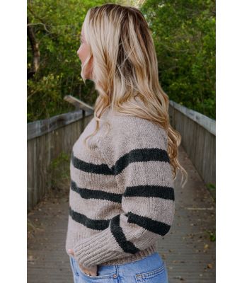 Beige Bordeaux genser med koksgrå striper - Strikkia 2023-001 307-317