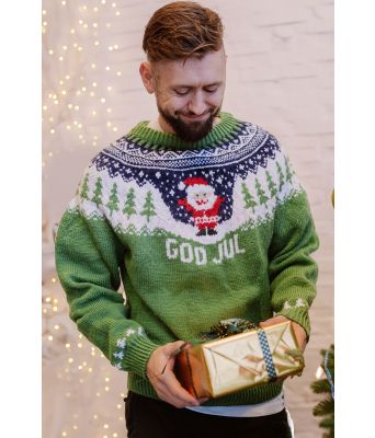 Grønn God jul nissegenser i alpakkaull - Strikkia 2023-025B