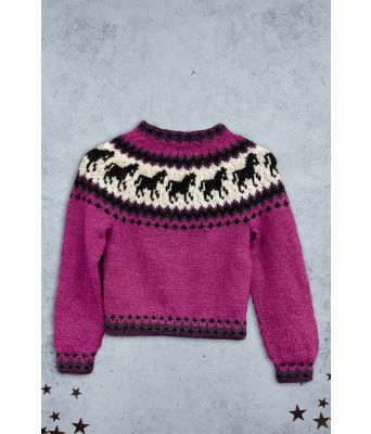 Mørkerosa hestegenser til barn - Strikkia 2023-027-566569