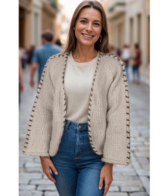 Beige Sorbonne stitch jakke - Strikkia 2023-029-307308