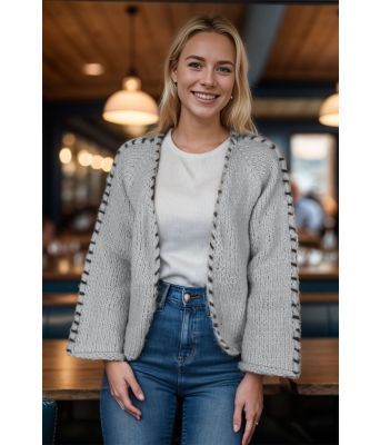 Grå Sorbonne stitch cardigan - Strikkia 2023-029-313317