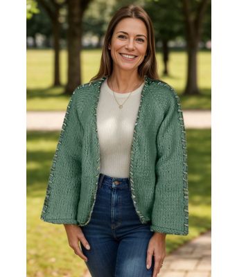 Jadegrønn Sorbonne stitch cardigan - Strikkia 2023-029-336334