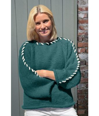 Sorbonne stitchgenser i petrol med hvit kontrast - Strikkia 2023-338300