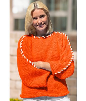 Oransje Sorbonne stitchgenser med hvit kontrast - Strikkia 2023-371300