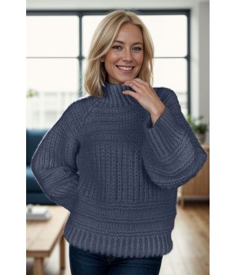 Jeansblå Big and cozy brioche sweater - Strikkia 2024-037-327