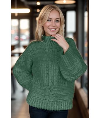 Jadegrønn big and cozy brioche genser - Strikkia 2024-037-336