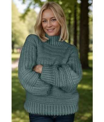 Petrolgrønn Big and cozy brioche sweater - Strikkia 2024-037-338