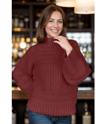 Burgunder big and cozy brioche sweater - Strikkia 2024-037-354