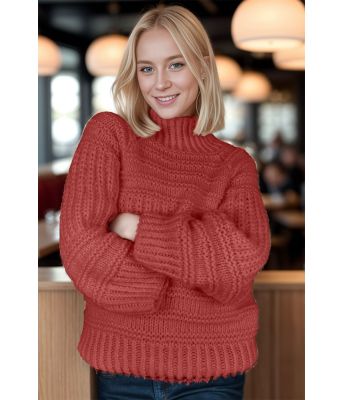 Big and cozy brioche sweater i lys burgunder - Strikkia 2024-037-355