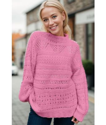 Rosa Whispering breeze genser med strukturstrikk - Strikkia 2024-044-361