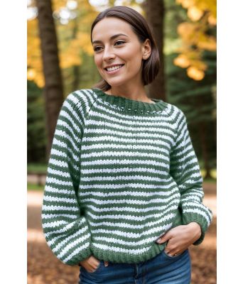 Jadegrønn Slender stripes genser - Strikkia 2024-045-300336