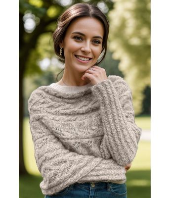 Beige Leafy skjerfgenser - Strikkia 2024-052-307