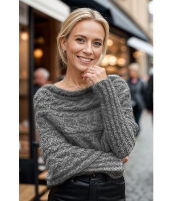 Mørkegrått Leafy sweater scarf - Strikkia 2024-052-315