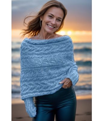 Blått Leafy sweaterscarf - Strikkia 2024-052-323