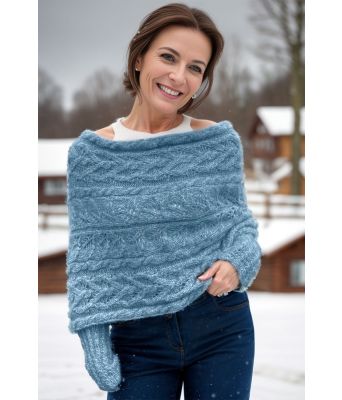 Leafy sweater scarf i lys jeansblå - Strikkia 2024-052-326