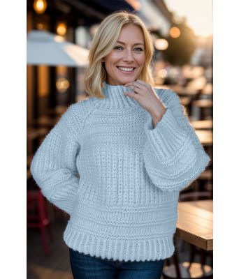 Lyseblå Big and cozy brioche genser - Strikkia 2024-037-320