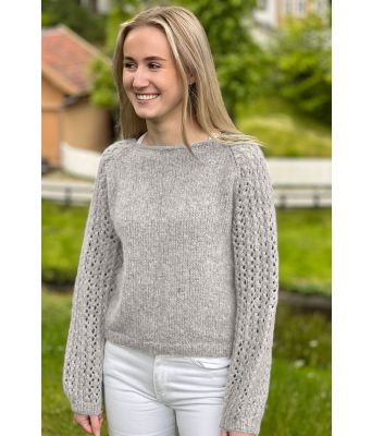 Perlegrå Perlepuffgenser - Strikkose 001-312