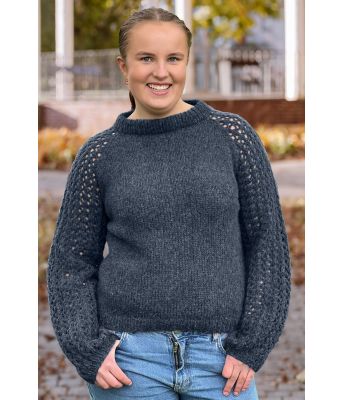 Jeansblå Perlepuffgenser - Strikkose 001-327