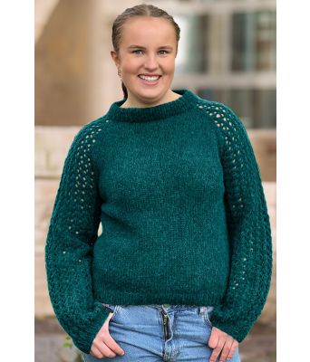 Turkis Perlepuffgenser - Strikkose 001-329B