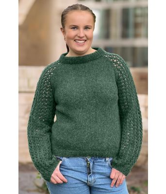 Jadegrønn Perlepuffgenser - Strikkose 001-336