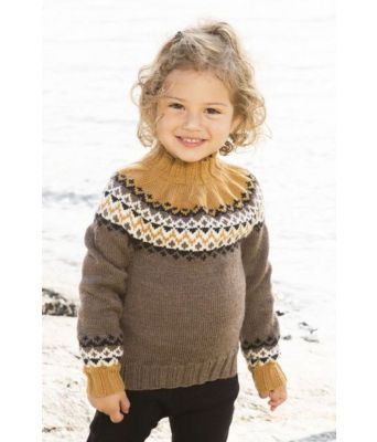 Suna brun strikkegenser med hoy hals til barn - Viking 1612-01