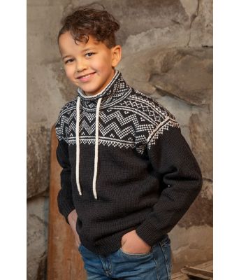 Svart setesdalsgenser med snøring i halsen Inti - Viking 2105-10B