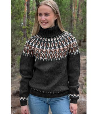 Koksgrå Tusseladdgenser med rustbrunt mønster - Linka Neumann design TLGSU-0001-3427