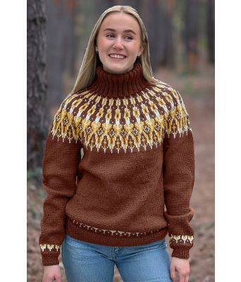 Rustbrun Tusseladdgenser med gult mønster - Linka Neumann design TLGSU-0001-3438