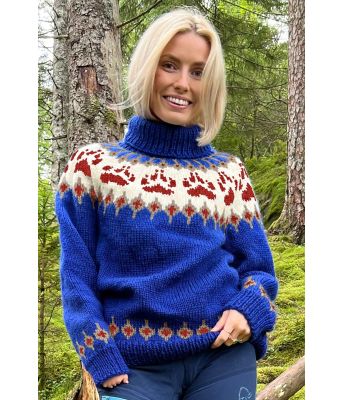 Koboltblå villmarksgenser med rustrøde poter - Linka Neumann design VGHG0025