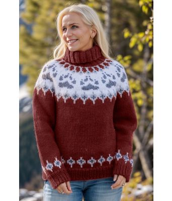 Roserød villmarksgenser med grått mønster - Linka Neumann design VGHG0056