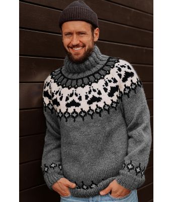 Grå villmarksgenser med svart mønster og poter - Linka Neumann design VGVG