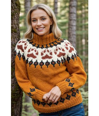 Okerbrun villmarksgenser med brunt og svart mønster - Linka Neumann design VGVG0014