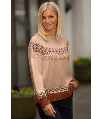Linn genser i beige og brun - Viking 1917-09G