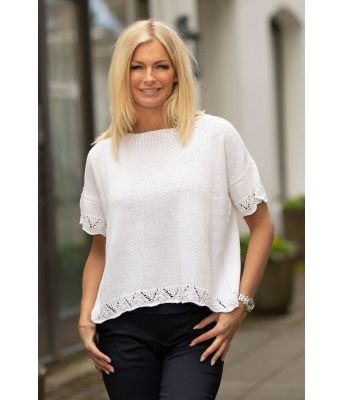 Lilly strikket hvit kortermet sommergenser - Viking 1917-7