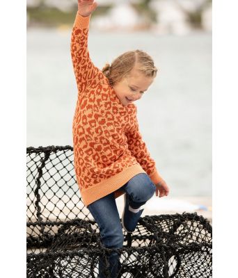 Leopard mønsterete strikkegenser aprikos - Viking 1918-09C
