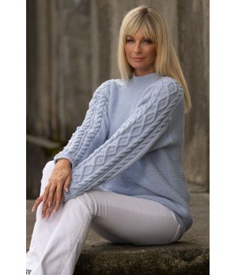 Salt blå strikkegenser i bomullsgarn - Viking 2023-1