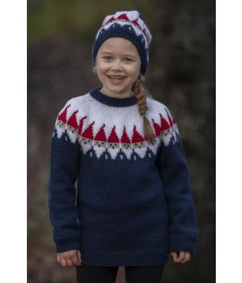 Marineblå nissegenser med nisselue til barn - Viking 2032-5B